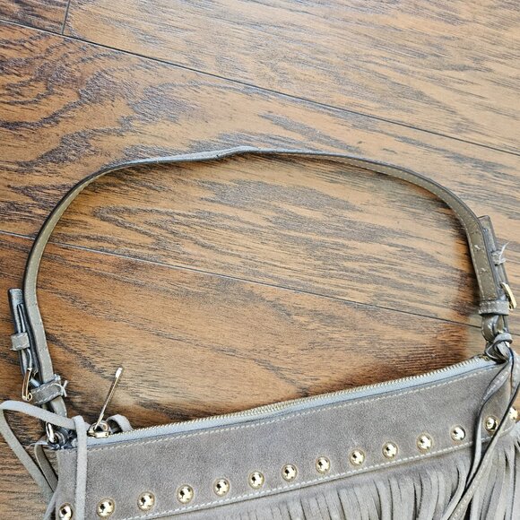 Michael Kors Billy Fringe Suede Crossbody Purse Studded Soft Dune Bohemian Rock - Picture 7 of 11